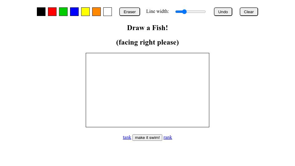 Screenshot of drawafish.com: Show HN: Draw a fish and watch it swim with the others