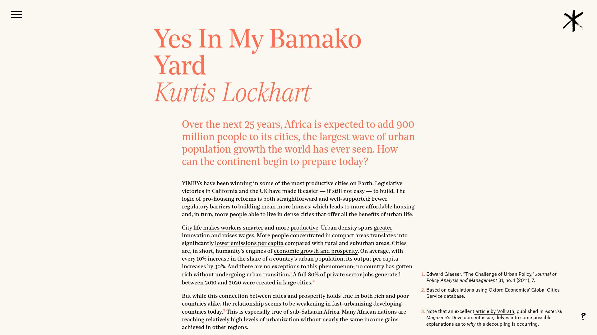 Screenshot of asteriskmag.com: Yes in My Bamako Yard