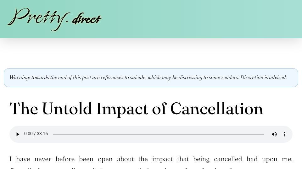 Screenshot of pretty.direct: The untold impact of cancellation