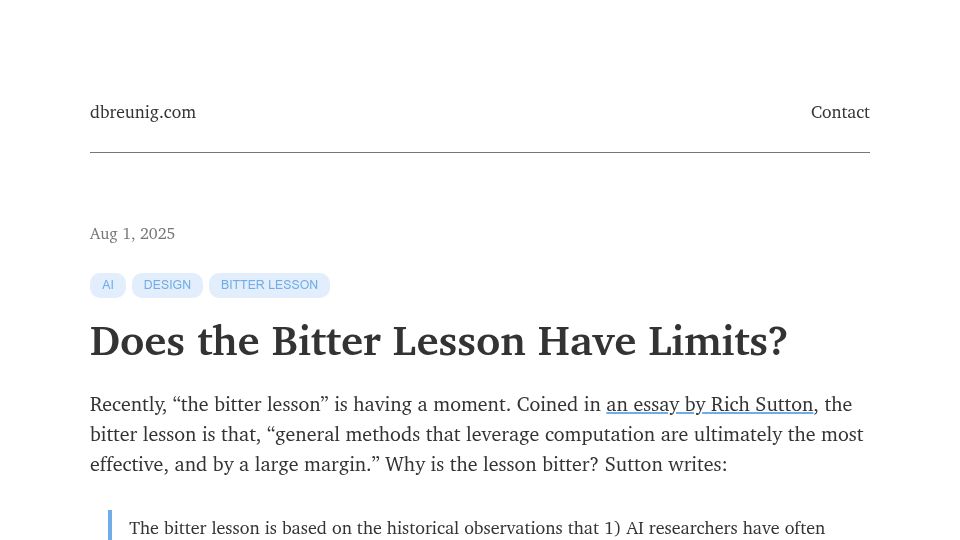 Screenshot of dbreunig.com: Does the Bitter Lesson Have Limits?