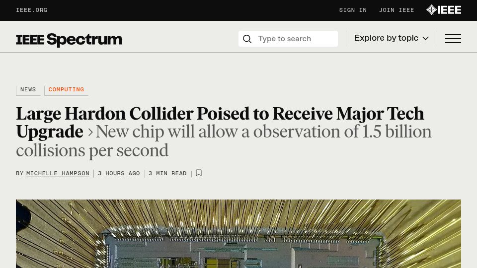 Screenshot of spectrum.ieee.org: LHC's New Chip Tackles Radiation Challenges
