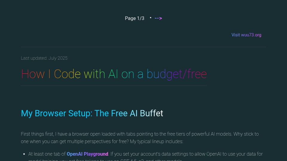 Screenshot of wuu73.org: How I code with AI on a budget/free