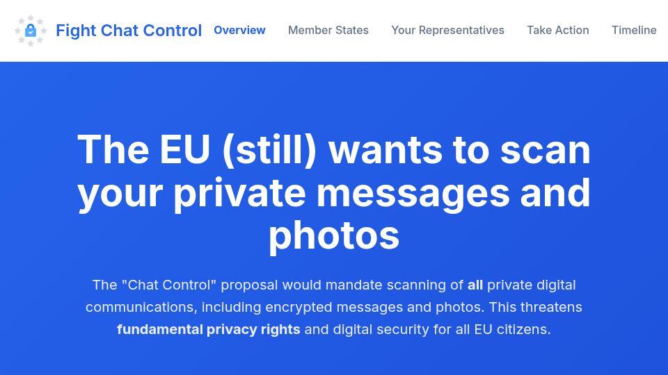 Screenshot of fightchatcontrol.eu: Fight Chat Control