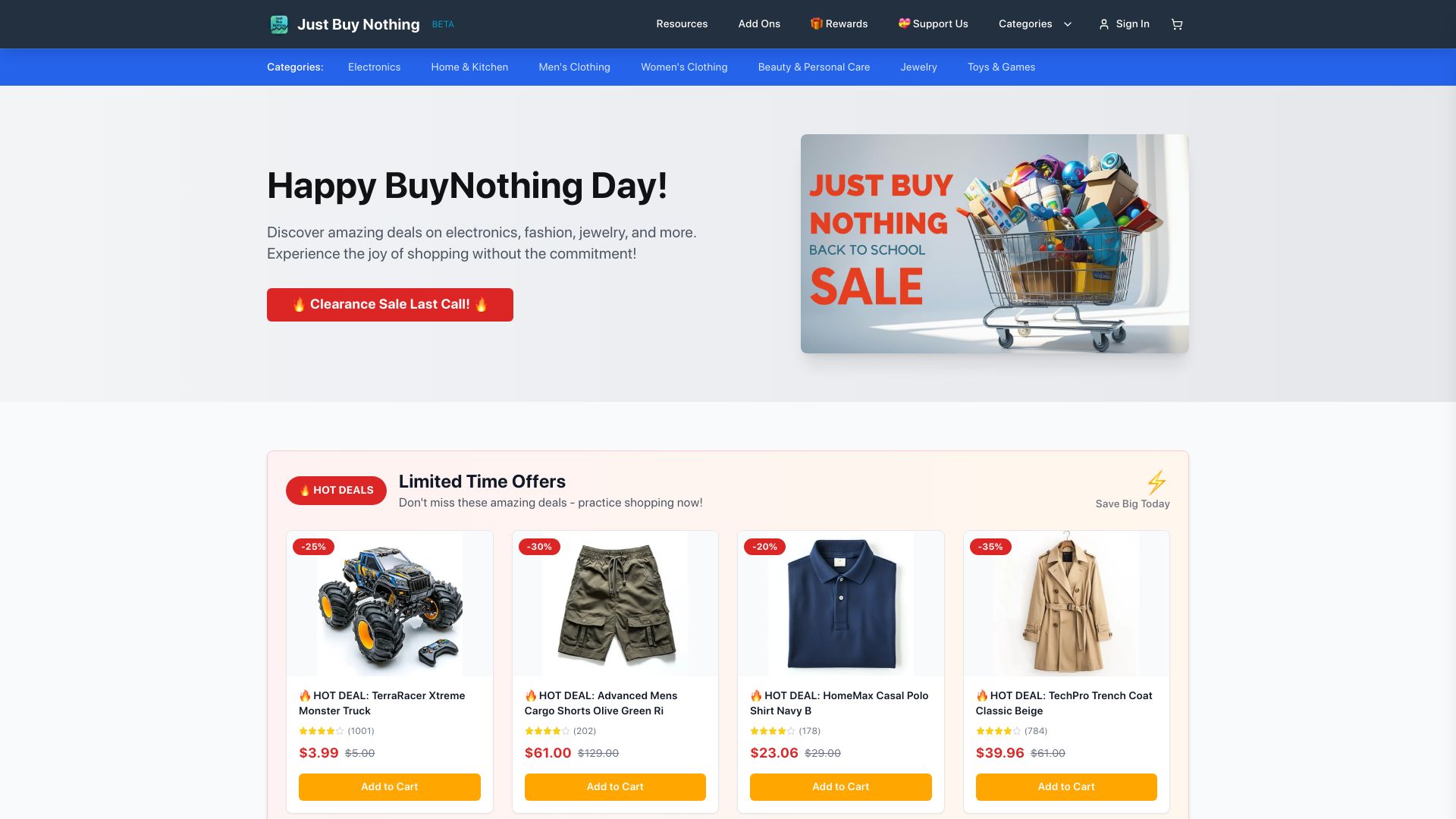 Screenshot of justbuynothing.com: Happy BuyNothing Day