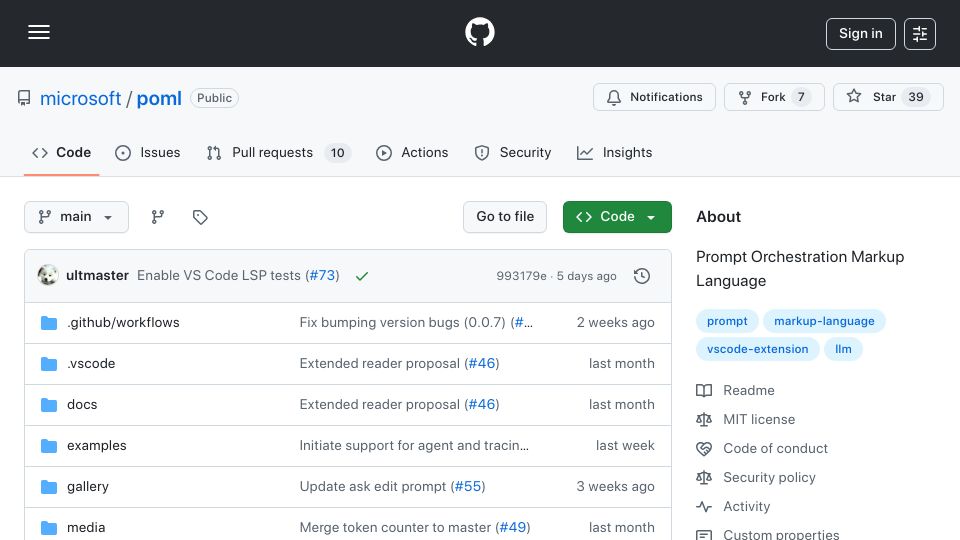 Screenshot of github.com: POML: Prompt Orchestration Markup Language