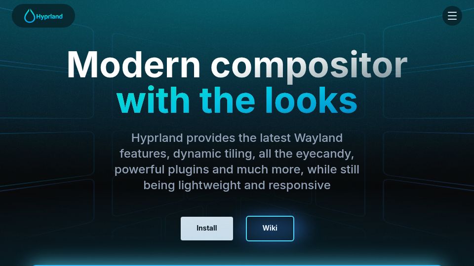 Screenshot of hypr.land: Hyprland – An independent, dynamic tiling Wayland compositor