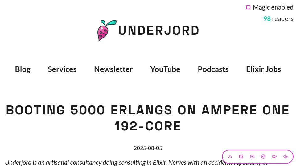 Screenshot of underjord.io: Booting 5000 Erlangs on Ampere One 192-core