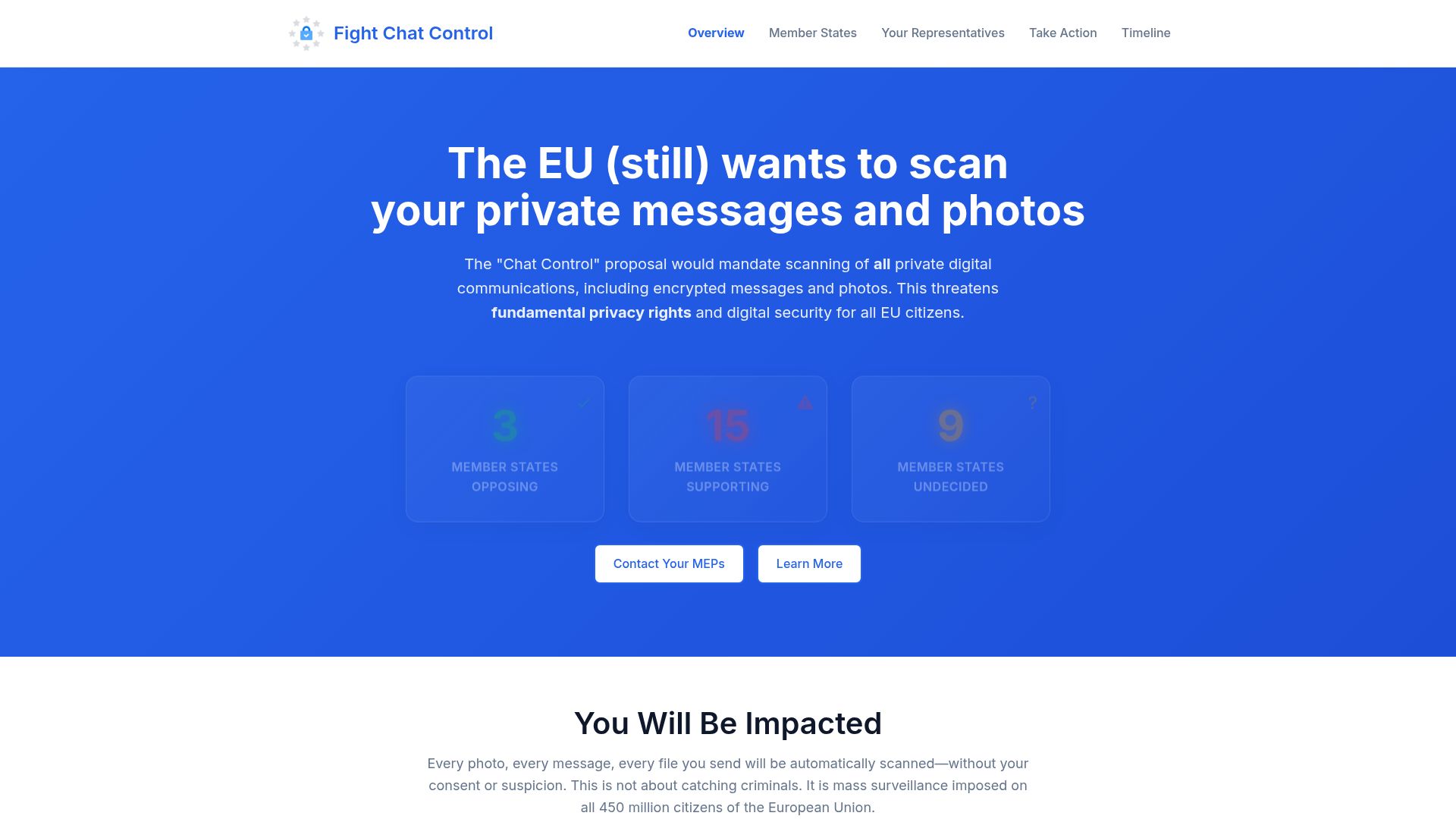 Screenshot of fightchatcontrol.eu: Fight Chat Control