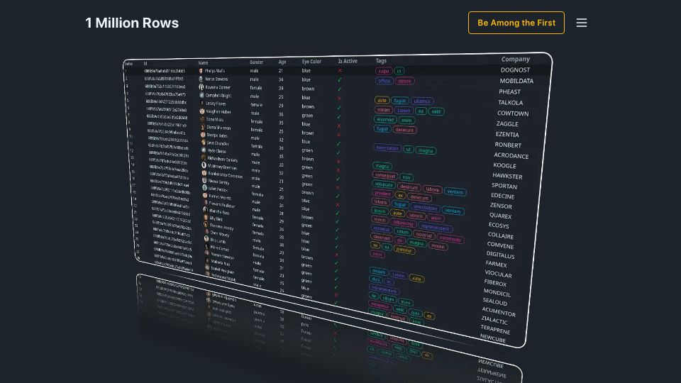 Screenshot of 1mrows.pages.dev: Show HN: 1 Million Rows