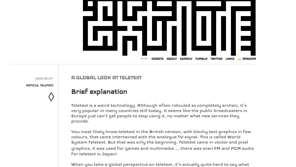 Screenshot of text-mode.org: A Global Look at Teletext