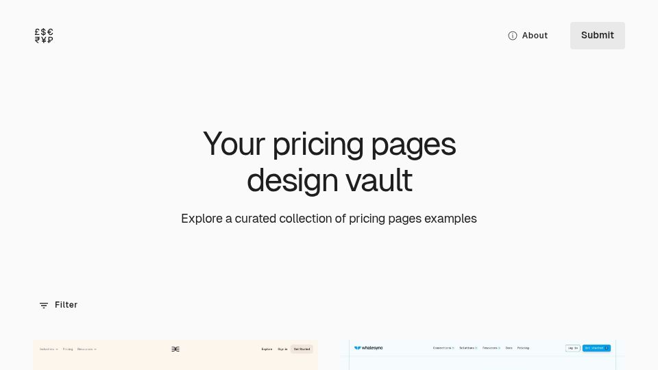 Screenshot of pricingpages.design: Pricing Pages – A Curated Gallery of Pricing Page Designs