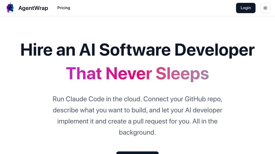 Screenshot of agentwrap.dev: Show HN: I built a service to run Claude Code in the Cloud