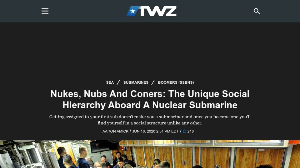 Screenshot of twz.com: Nukes, Nubs and Coners: The Unique Social Hierarchy Aboard a Nuclear Submarine