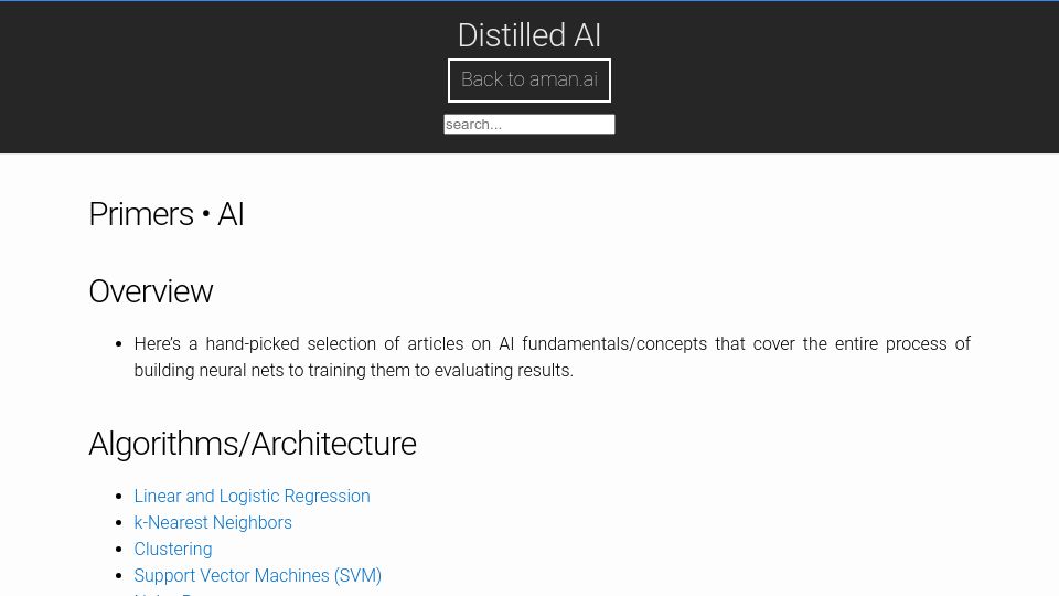 Screenshot of aman.ai: Hand-picked selection of articles on AI fundamentals/concepts