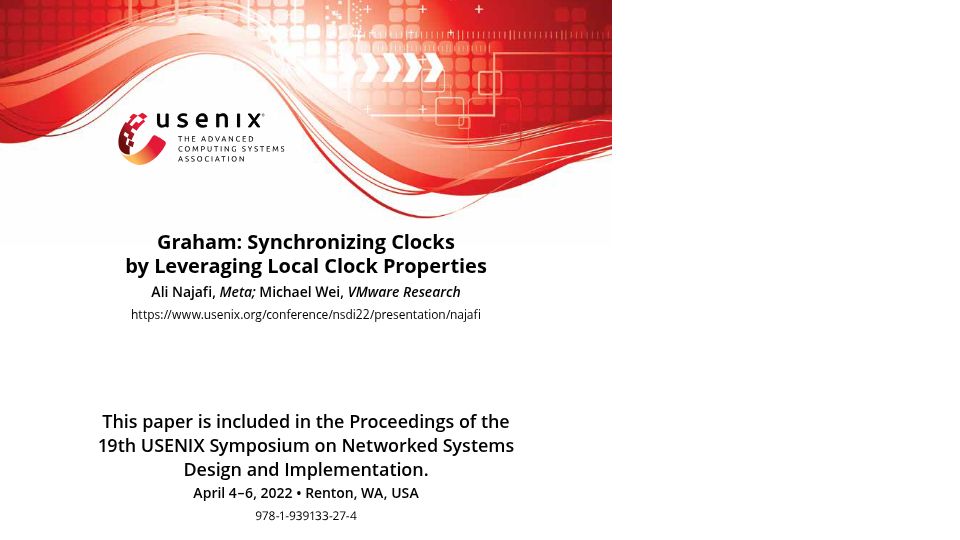 Screenshot of usenix.org: Graham: Synchronizing Clocks by Leveraging Local Clock Properties (2022) [pdf]