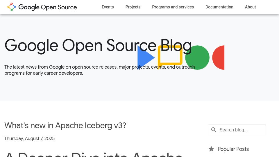 Screenshot of opensource.googleblog.com: Apache Iceberg V3 Spec new features for more efficient and flexible data lakes