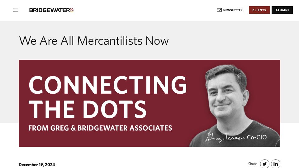 Screenshot of bridgewater.com: We are all mercantilists now