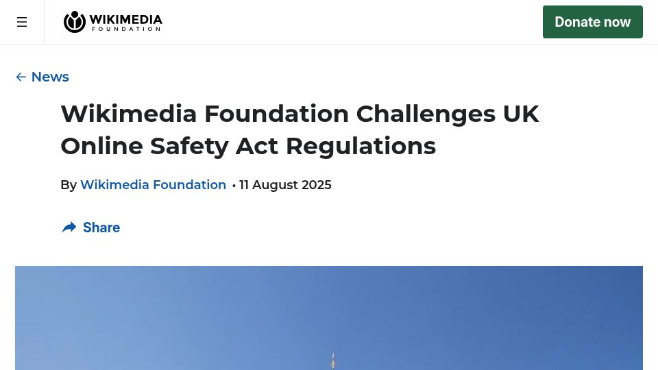 Screenshot of wikimediafoundation.org: Wikimedia Foundation Challenges UK Online Safety Act Regulations