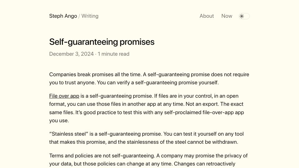 Screenshot of stephango.com: Self-Guaranteeing Promises
