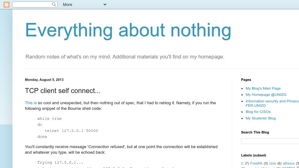 Screenshot of sgros.blogspot.com: TCP Client Self-Connect (2013)