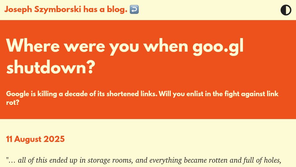 Screenshot of jszym.com: Enlisting in the Fight Against Link Rot