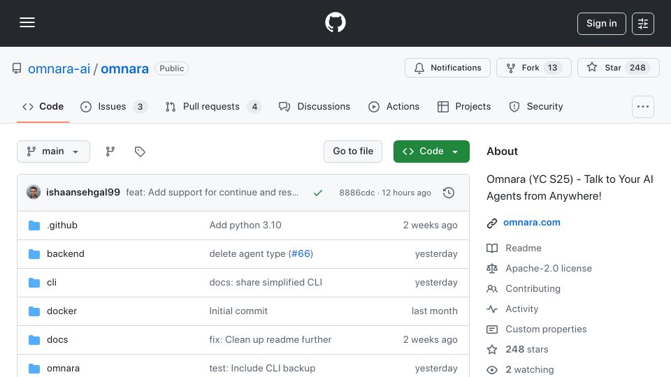 Screenshot of github.com: Show HN: Omnara – Run Claude Code from anywhere