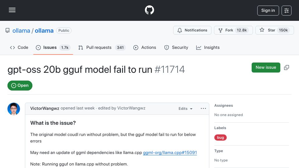 Screenshot of github.com: Ollama and gguf