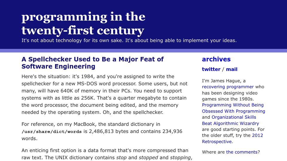 Screenshot of prog21.dadgum.com: A spellchecker used to be a major feat of software engineering (2008)