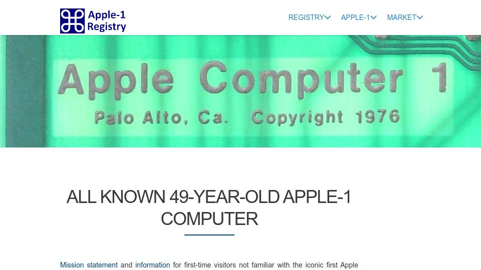 Screenshot of apple1registry.com: All known 49-year-old Apple-1 computers