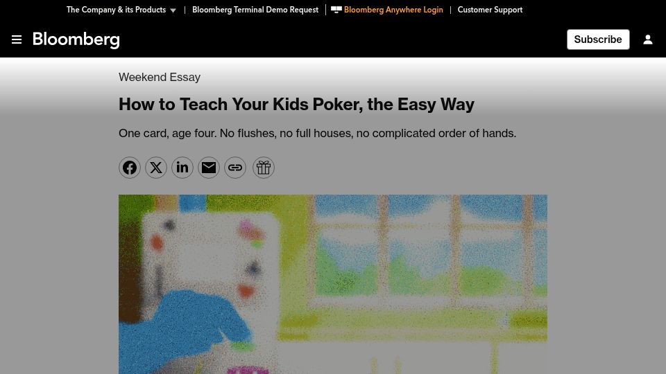 Screenshot of bloomberg.com: How to teach your kids to play poker: Start with one card