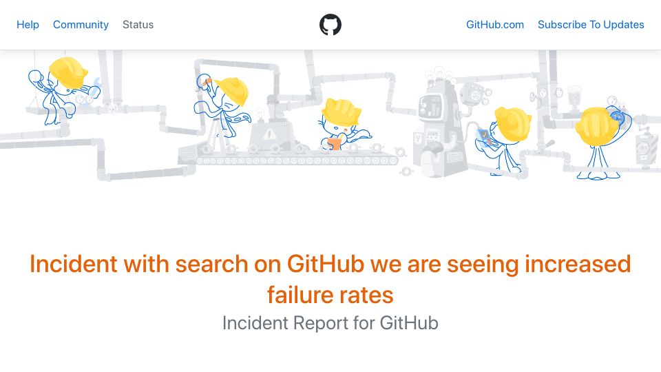 Screenshot of githubstatus.com: GitHub is (again) having issues