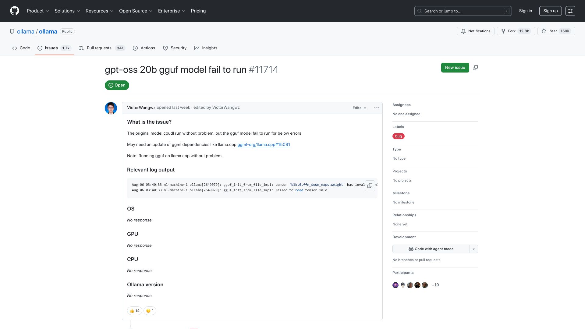 Screenshot of github.com: Ollama and gguf