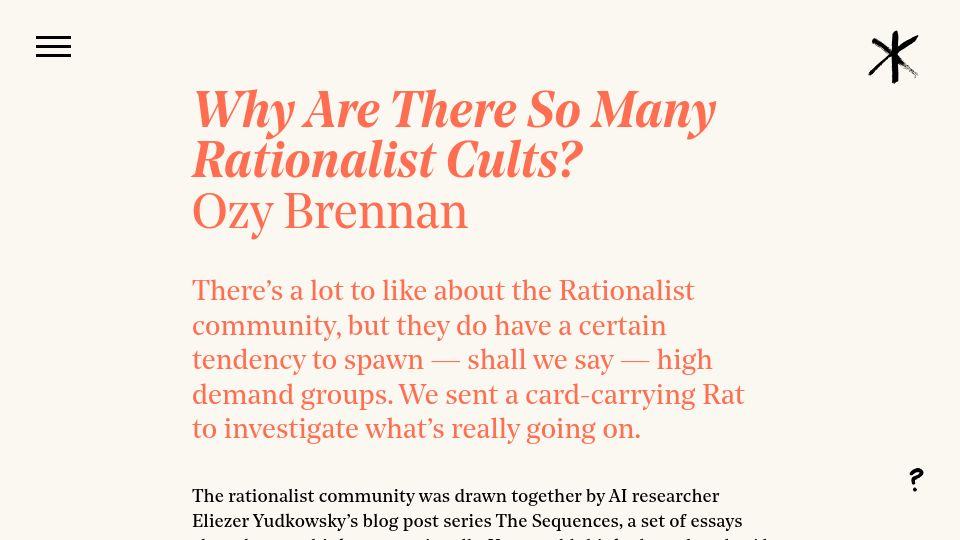 Screenshot of asteriskmag.com: Why are there so many rationalist cults?