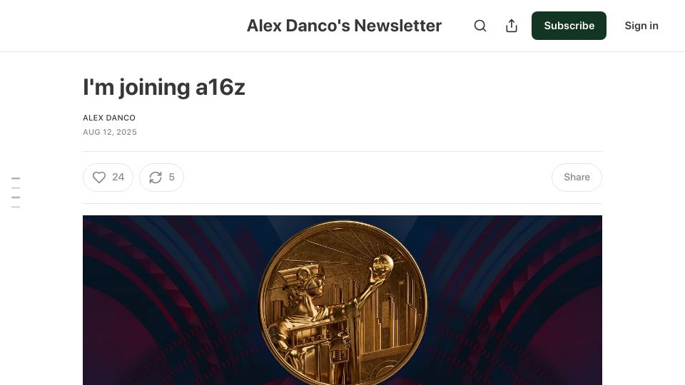 Screenshot of danco.substack.com: Writing is power transfer technology
