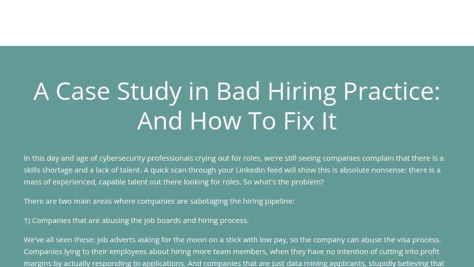 Screenshot of tomkranz.com: A case study in bad hiring practice and how to fix it