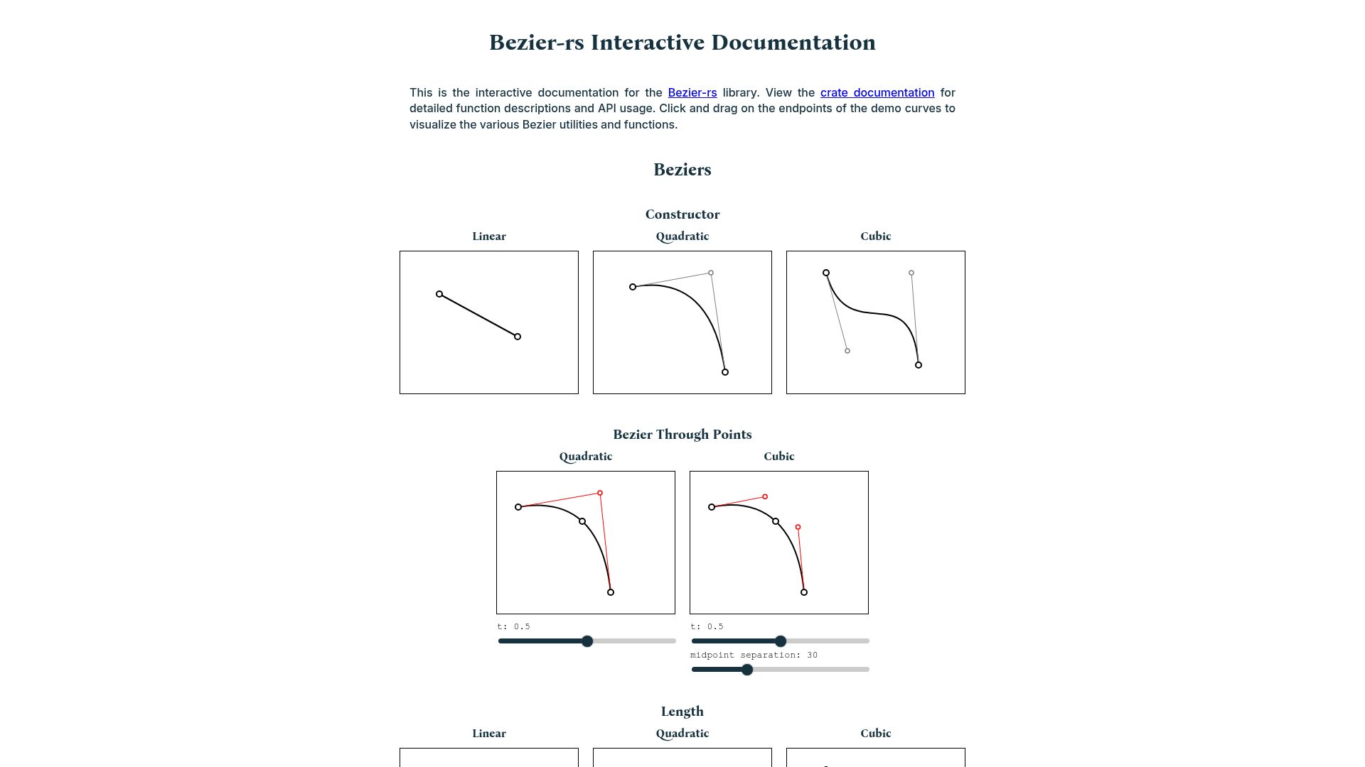 Screenshot of graphite.rs: Bezier-rs – algorithms for Bézier segments and shapes