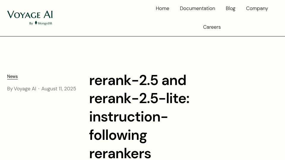 Screenshot of blog.voyageai.com: Rerank-2.5 and rerank-2.5-lite: instruction-following rerankers