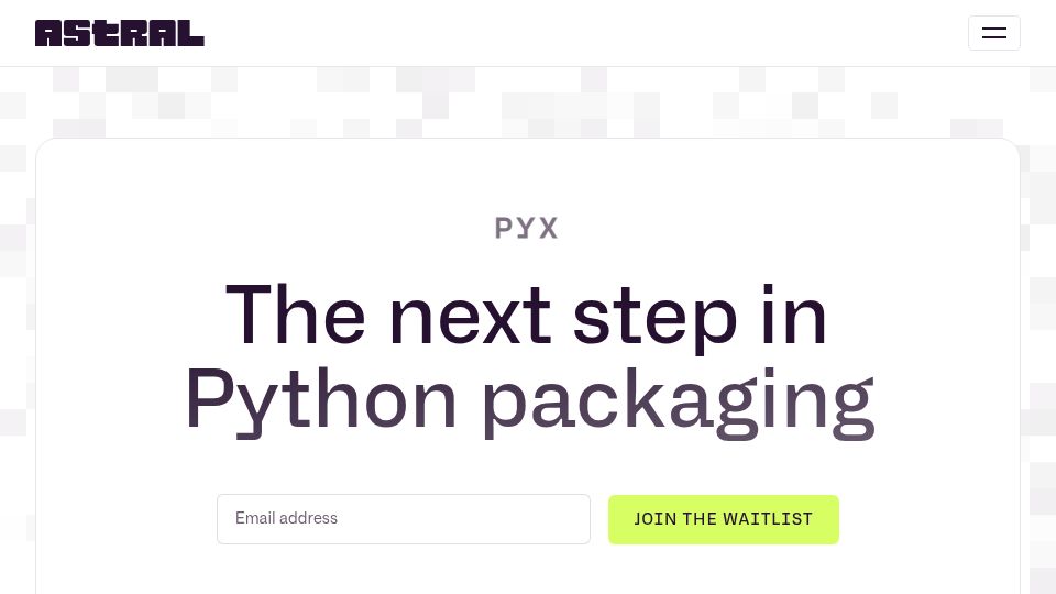 Screenshot of astral.sh: PYX: The next step in Python packaging