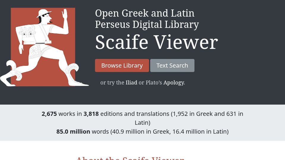 Screenshot of scaife.perseus.org: Open Greek and Latin Perseus Digital Library