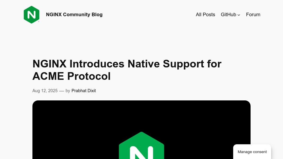 Screenshot of blog.nginx.org: Nginx introduces native support for ACME protocol