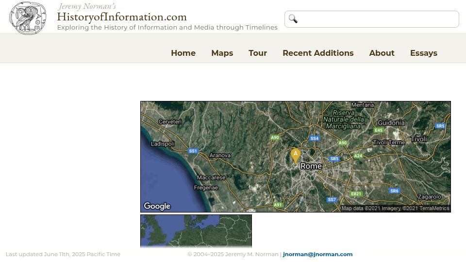Screenshot of historyofinformation.com: 1948: Catholic Church publishes final edition of “Index Librorum Prohibitorum”