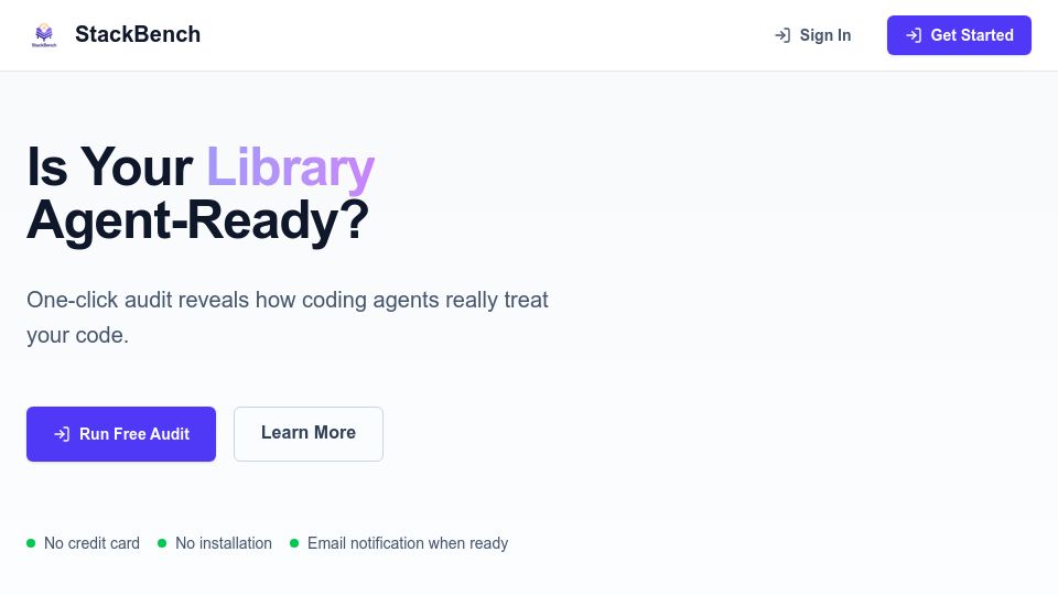 Screenshot of stackbench.ai: How well do coding agents use your library?