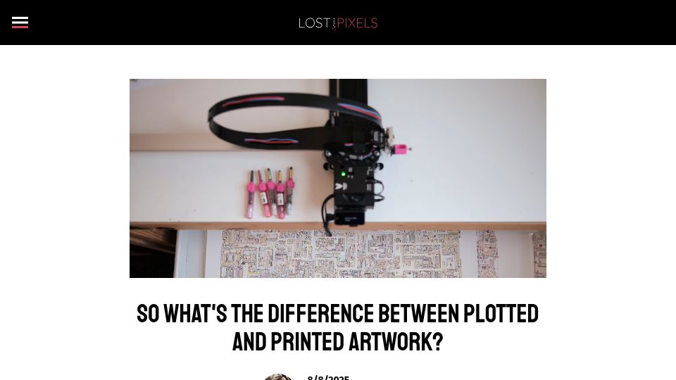 Screenshot of lostpixels.io: So what's the difference between plotted and printed artwork?