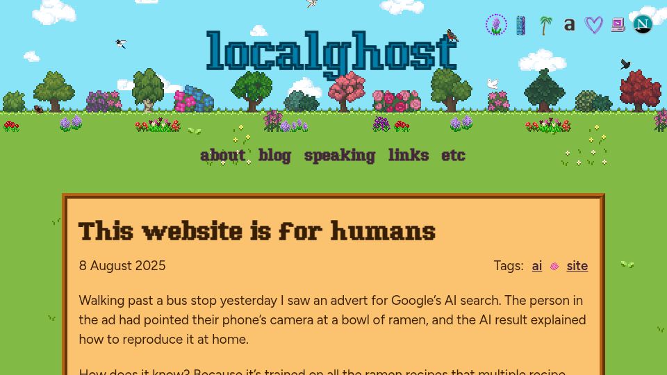 Screenshot of localghost.dev: This website is for humans