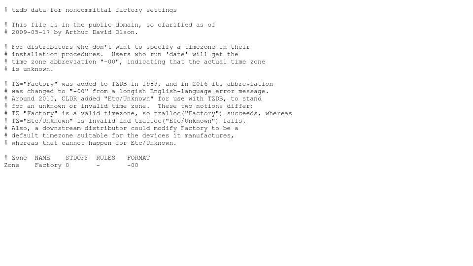 Screenshot of data.iana.org: The Factory Timezone