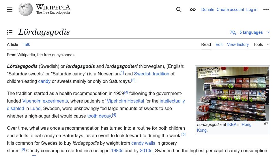 Screenshot of en.wikipedia.org: Lördagsgodis (Saturday Sweets)