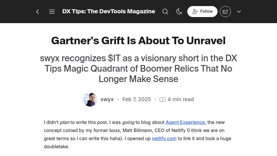 Screenshot of dx.tips: Gartner's grift is about to unravel
