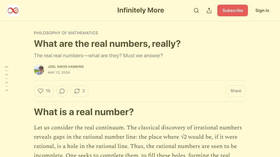 Screenshot of infinitelymore.xyz: What are the real numbers, really? (2024)