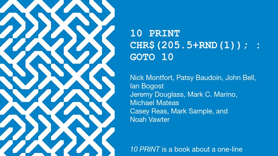 Screenshot of 10print.org: Print, a one-line BASIC program