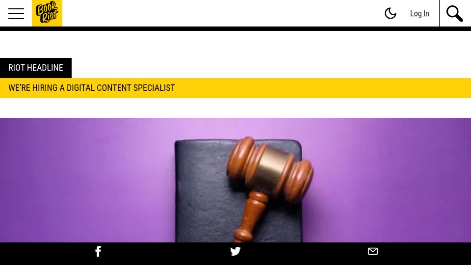 Screenshot of bookriot.com: "None of These Books Are Obscene": Judge Strikes Down Much of FL's Book Ban Bill